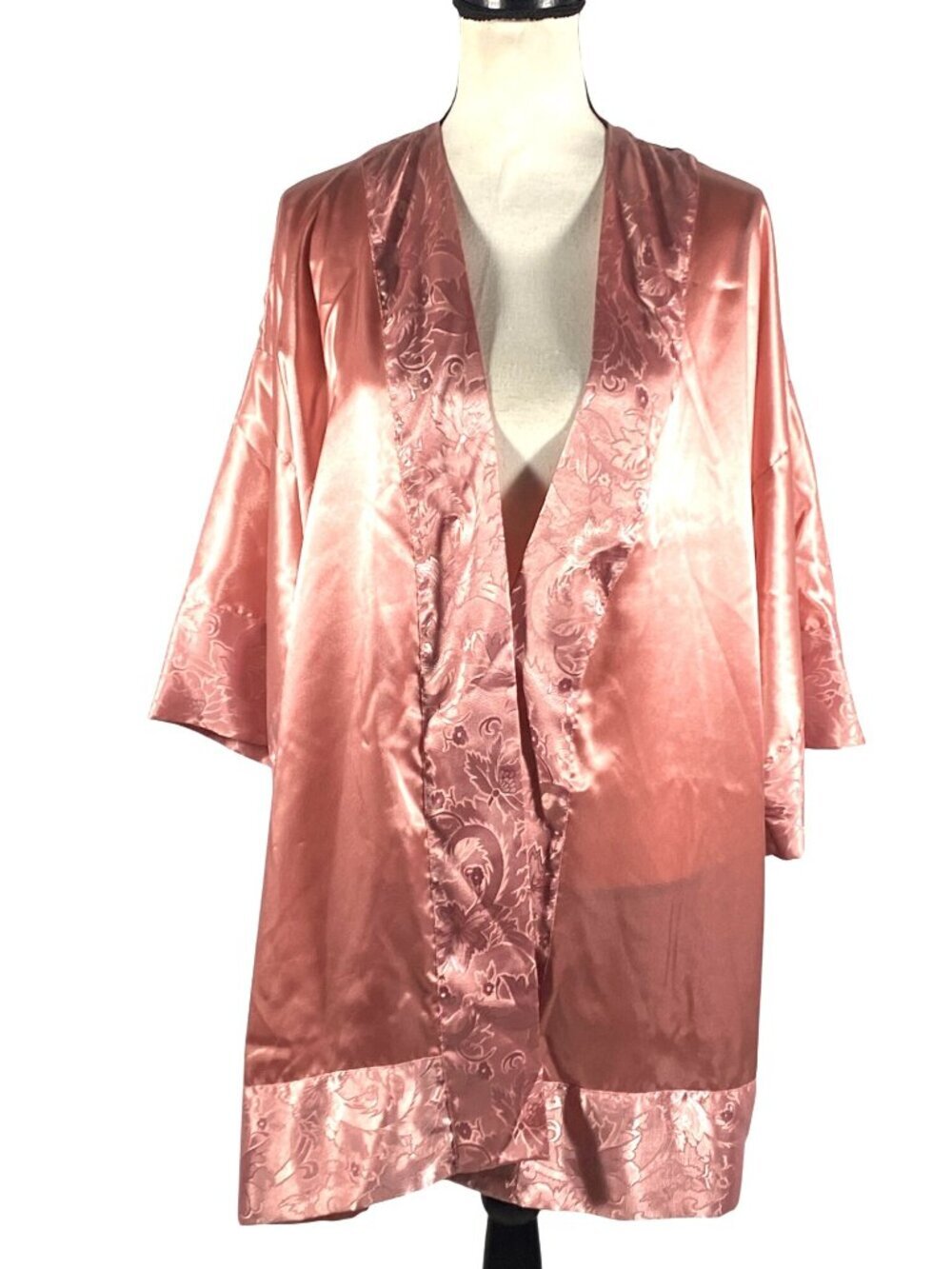 Vintage Victorias Secret gold label Pink Satin Floral Kimono Robe OS No belt
